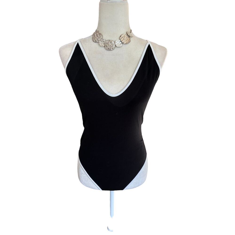 Express Deep-V Backless Bodysuit Black & White size medium